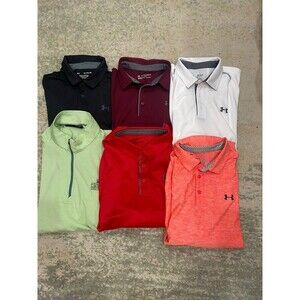Under Armour Mens Lot of 6 - Golf Polos & 1 Long Sleeve - Size XL - Red Green